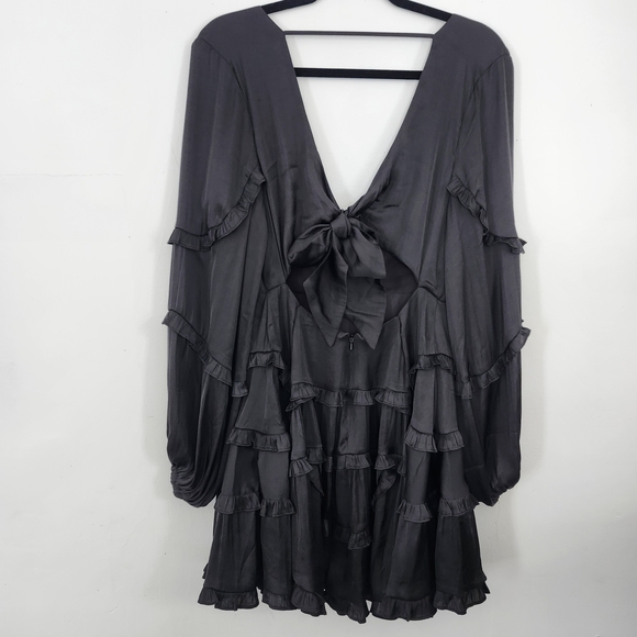Silky Black Ruffle Dress - Picture 4 of 7